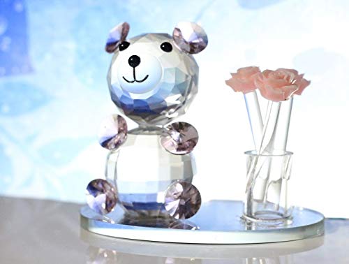 Lilone Crystal Teddy Bear With Rose Bouquet (8x5x7 cm, Transparent) - Image 2