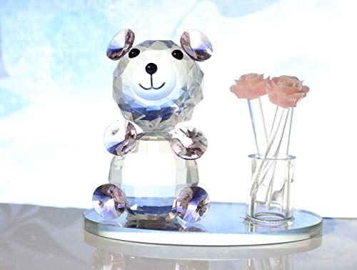 Lilone Crystal Teddy Bear With Rose Bouquet (8x5x7 cm, Transparent) - Image 1