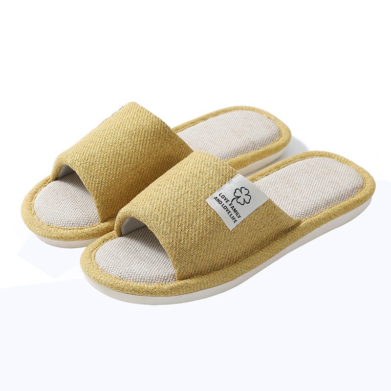 Classic Linen Slippers Thick Sole Home Indoor Yellow (Women) 