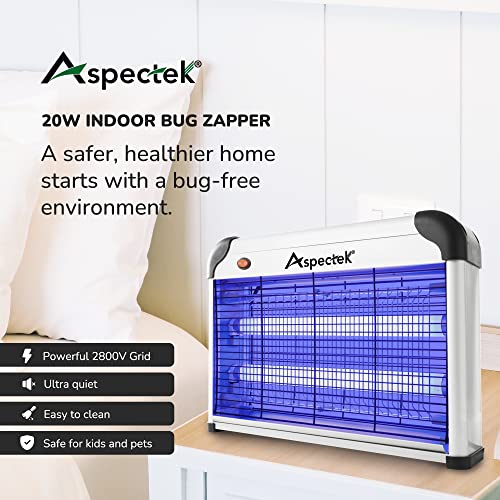 ASPECTEK Powerful 20W Indoor Bug Zapper - Electric Fly Trap, Mosquito Killer with UV Lamp, Includes 2 Replacement Bulbs for Effective Insect Control - Image 2