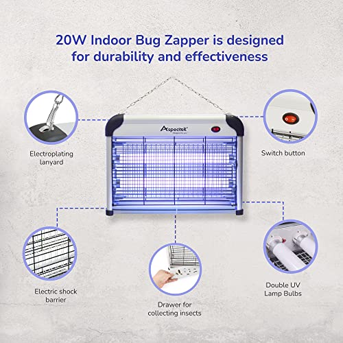 ASPECTEK Powerful 20W Indoor Bug Zapper - Electric Fly Trap, Mosquito Killer with UV Lamp, Includes 2 Replacement Bulbs for Effective Insect Control - Image 3