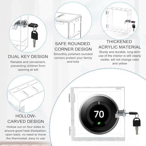 SUTINE Thermostat Lock Box with Key, Universal Thermostat Cover with Lock, Small Thermostat Lock Box Guard, Clear AC Lock Box Compatible with Nest Thermostat On Wall 4.8" H x 4.53" W or Smaller - Image 3