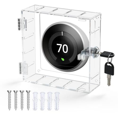 SUTINE Thermostat Lock Box with Key, Universal Thermostat Cover with Lock, Small Thermostat Lock Box Guard, Clear AC Lock Box Compatible with Nest Thermostat On Wall 4.8" H x 4.53" W or Smaller - Image 1