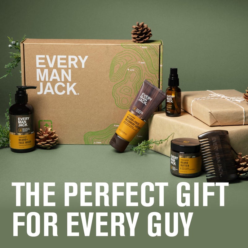 Every Man Jack Beard Essentials Gift Set for Men â€“ Complete Routine with 5 Full-Size Products â€“ Sandalwood Scent - Beard & Face Wash, Lotion, Oil, Butter & Comb - Image 2