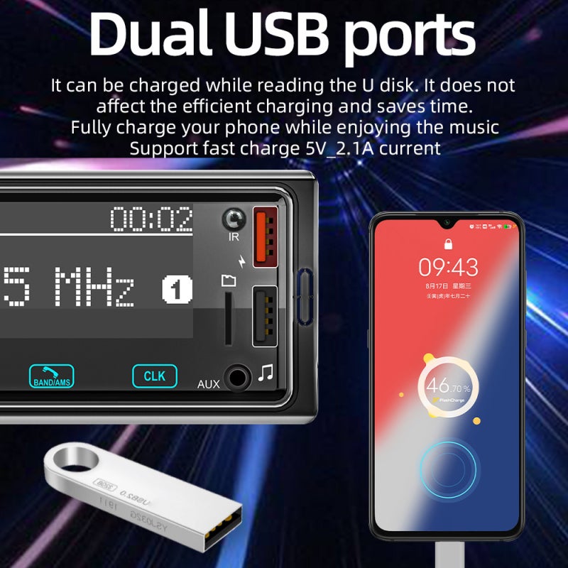 Single Din Car Stereo Receiver - Black, Hands-free Calling, Voice Assistant Control, Dual USB Ports, Shocking Stereo Sound, FM Radio for Car Driving - Image 5