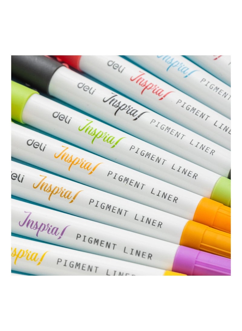 Deli 12-Piece Dual Tip Pigment Liner Pens Multicolour - Image 5
