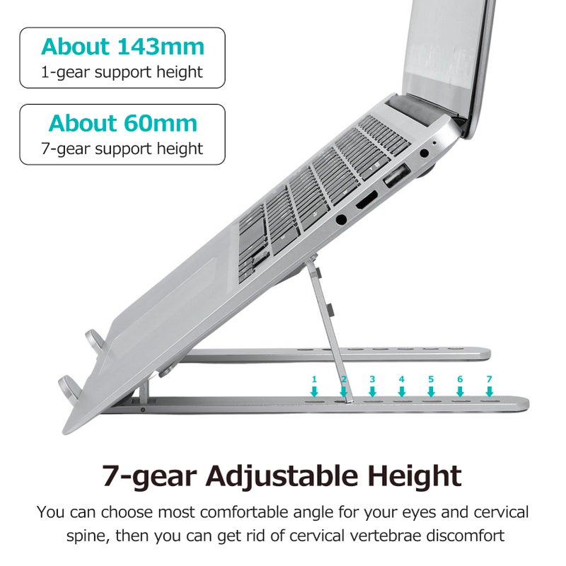 7-gear Adjustable Laptop Stand Portable Folding Aluminum Alloy Non-slip Laptop Tablet Bracket Stable Structure Silver - Image 3