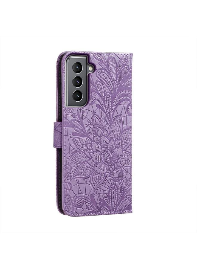 S-TOP Case For Samsung Galaxy S21 Lace Flower Embossing Flip Leather Phone Case - Image 4