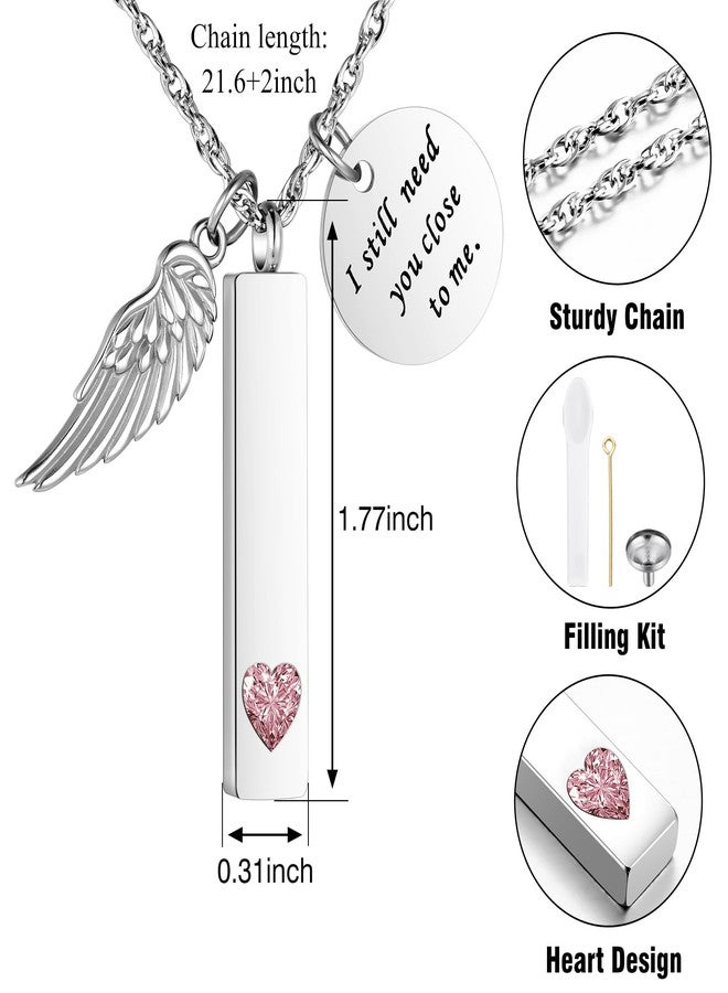 XIUDA Cremation Jewelry for Ashes with Angel Wing Charm Vertical Bar Urn Necklace Stainless Steel Memorial Keepsake Pendant for Women - Image 4