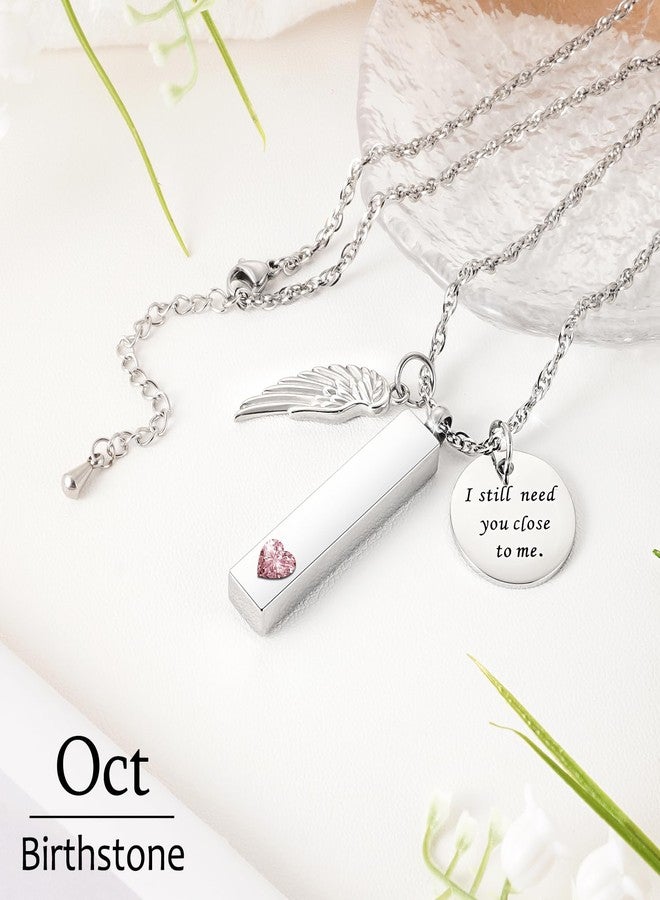 XIUDA Cremation Jewelry for Ashes with Angel Wing Charm Vertical Bar Urn Necklace Stainless Steel Memorial Keepsake Pendant for Women - Image 3