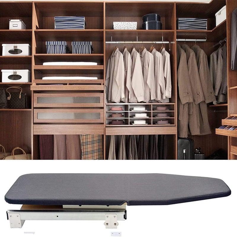 HIDE AWAY IRONING BOARDS HIDE AWAY IRONING BOARDS Cool Gray Foldable Rotated Ironing Board Closet PullOut Stow Away in The Cabinet Ironing Station for Home Apartment 