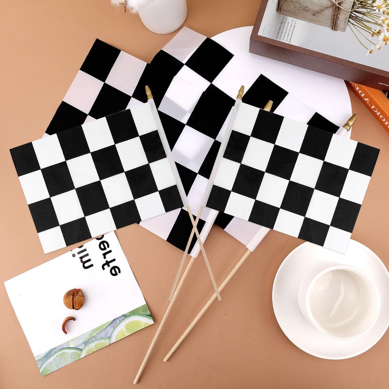 PEUTIER 2pcs 8x11 Inch Checkered Flags, Black and White Checkered Racing Stick Flag with Spear Top Reusable Race Car Flag for Kids Birthday Theme Party Sport Events Decorations Supplies - Image 3