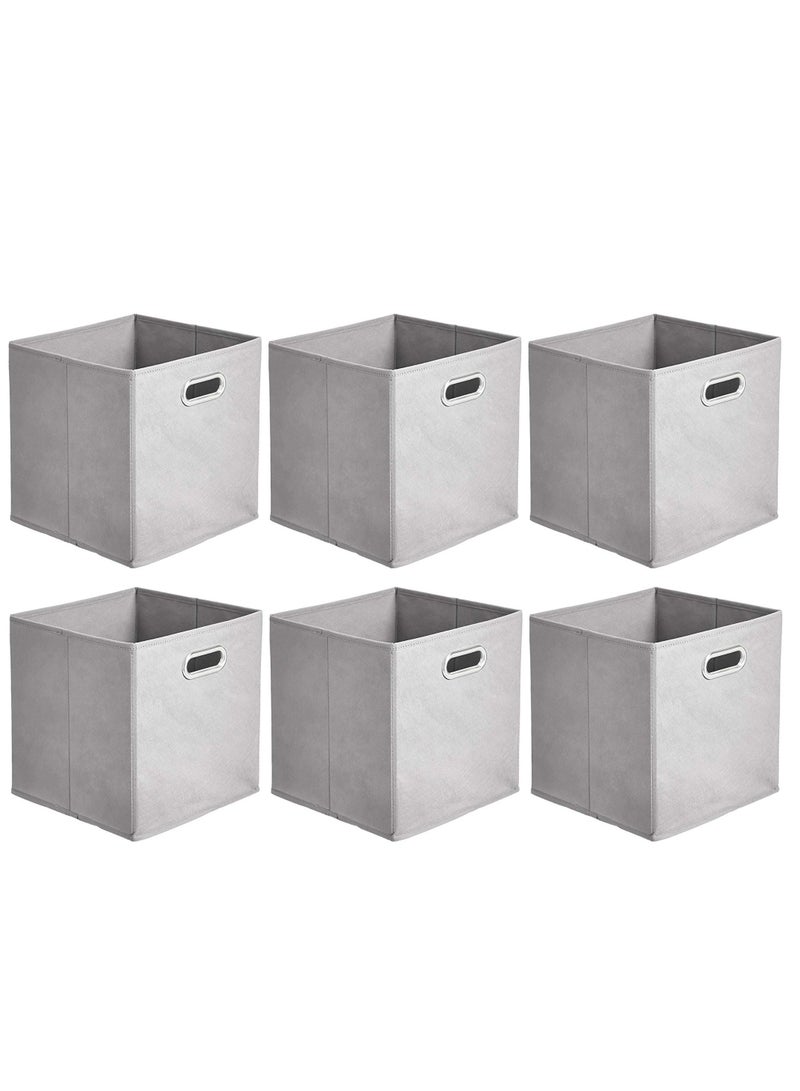 KASTWAVE Collapsible Fabric Storage Cubes with Oval Grommets 6-Pack Light Grey  - Image 1