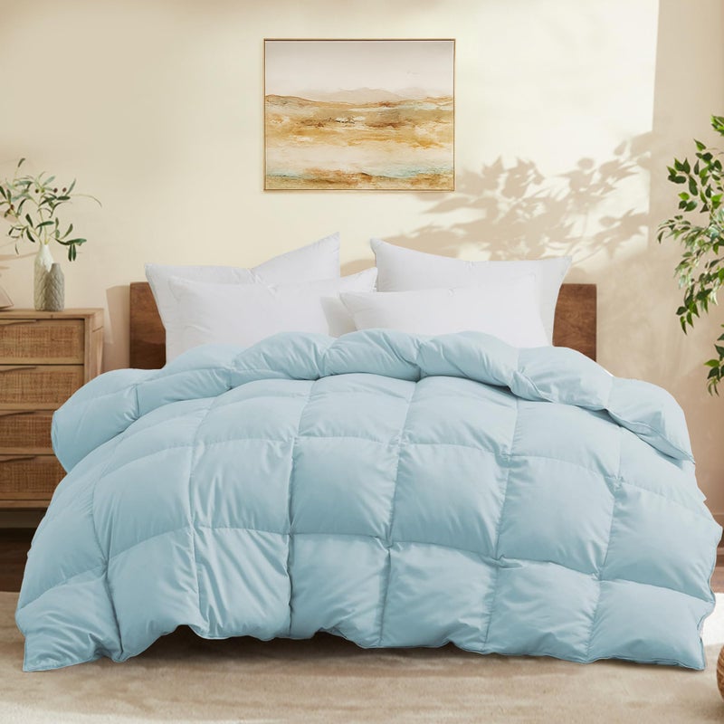 Joysoul King Size Down Comforter - All Season Ultra Soft Goose Down & Feather Fiber Fill, Luxury Hotel Blue Duvet Insert with Corner Tabs (104" X 88") - Image 1