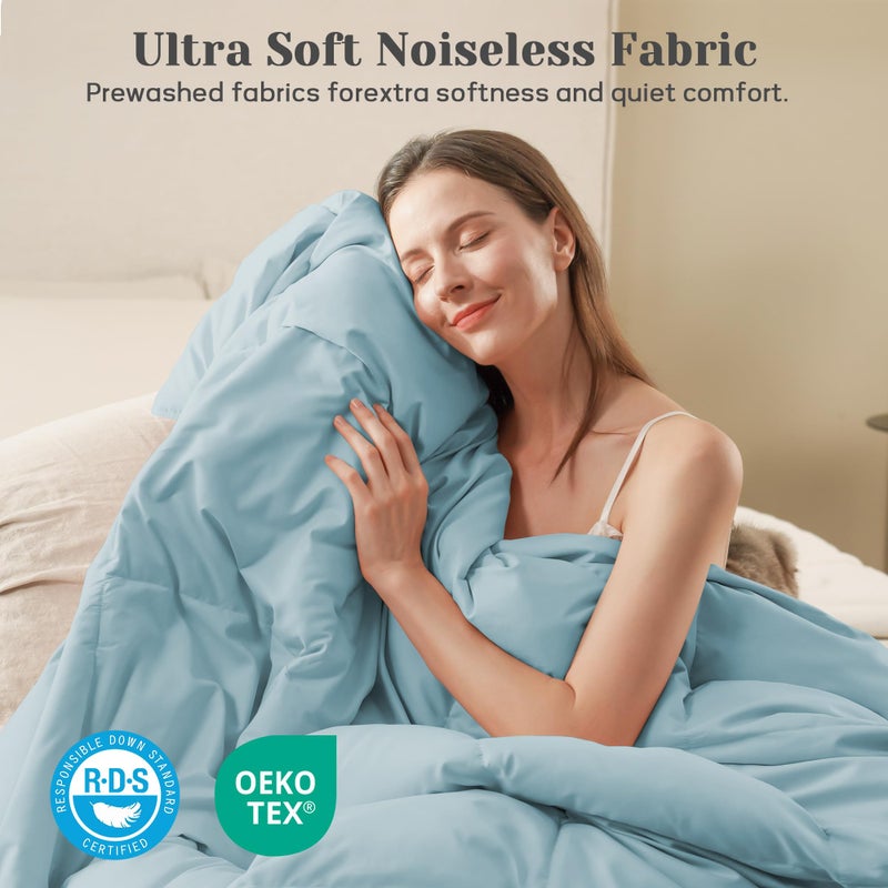 Joysoul King Size Down Comforter - All Season Ultra Soft Goose Down & Feather Fiber Fill, Luxury Hotel Blue Duvet Insert with Corner Tabs (104" X 88") - Image 4