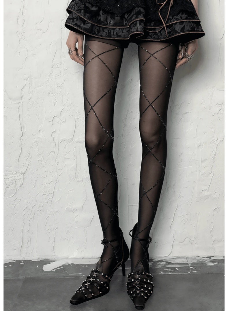 SHEINLuxury Polka Dot Tights With Foot Shape Detail, Retro Elegant Sexy Fashionable Cute Design, Sparkling Glitter For Stunning Look, Warmth & Shaping Functionality, Perfect For Formal Business, Holiday Parties, Dates, And Stage Performances, Ideal For Valentine's Day, Christmas, And New Year Celebrations, Suitable For Spring, Summer, Fall, And Winter Seasons, Women's Hosiery, 1 Pair. - Image 5