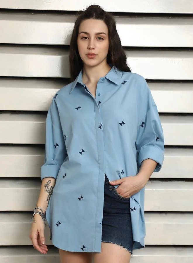 HIGH STAR Embroidered Oversized Casual Shirt