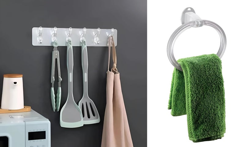 Self Adhesive HeavyDuty Plastic Wall Hooks 6in1 Organizer Pack of 2 WallMounted Plastic Towel Ring Holder Durable and SpaceSaving Bathroom Accessory 