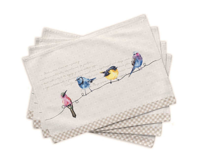 Maison d' Hermine Maison dHermine Placemats Set of 4 100 Cotton Washable Cloth Place Mats Reusable Table Mats for Kitchen Dining Decoration Party Wedding Restaurant SpringSummer Birdies On Wire 13 x 19