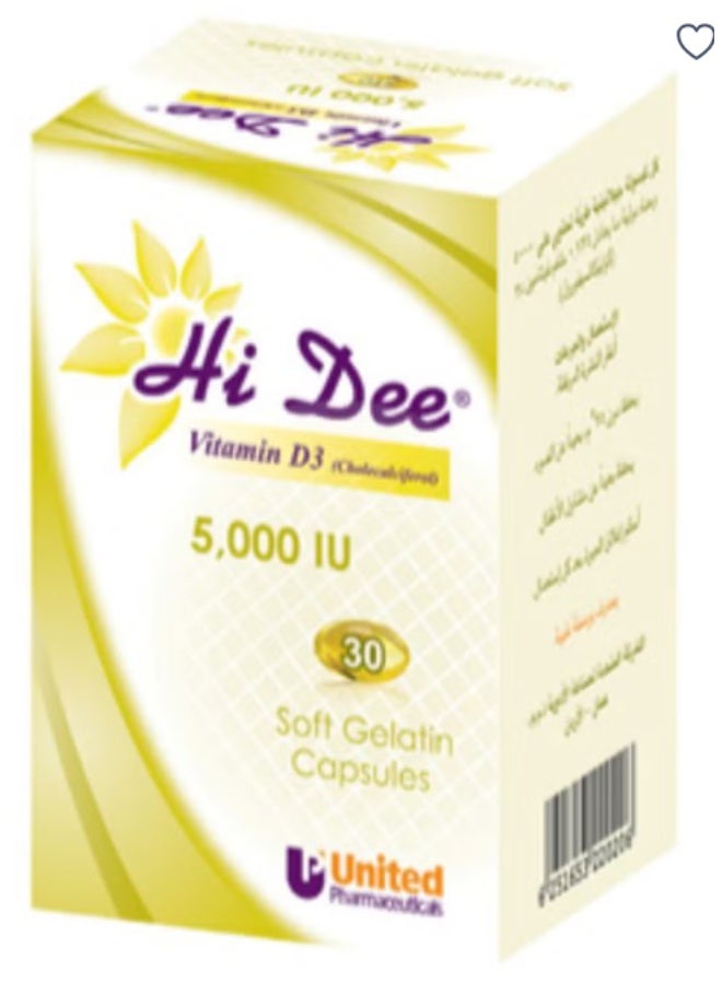 Hi Dee Vitamin D3 5000IU Soft Gelatin Capsules, Pack of 30's