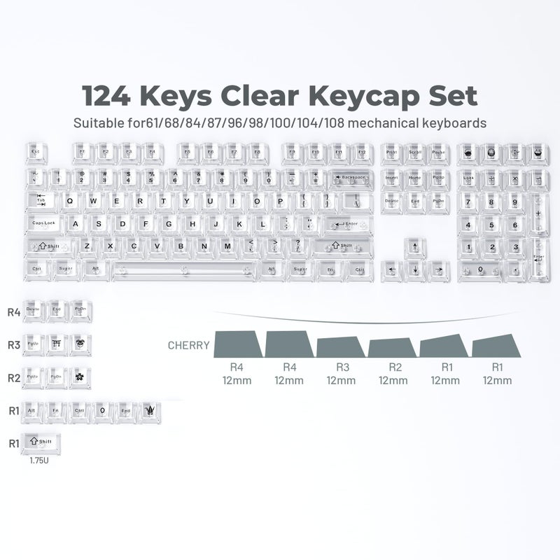 HITIME XVX Clear keycaps, White Transparent Keycaps 60 65 75 100 Percent, Crystal Ceramic Custom Key Cap Set 124 Keys, Cherry Profile, Shine Through, Cute Style for Mechanical Keyboards - Image 3