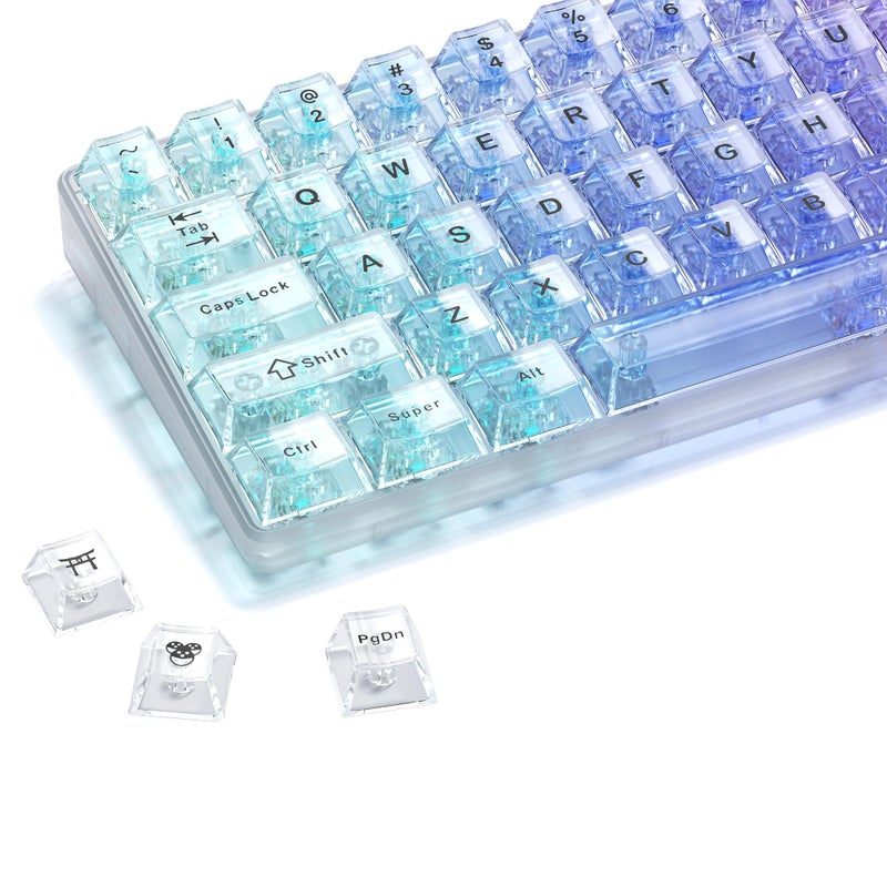 HITIME XVX Clear keycaps, White Transparent Keycaps 60 65 75 100 Percent, Crystal Ceramic Custom Key Cap Set 124 Keys, Cherry Profile, Shine Through, Cute Style for Mechanical Keyboards - Image 1