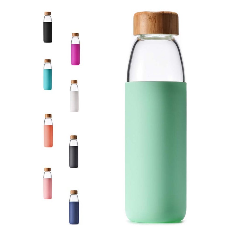 veegoal 25 Oz Borosilicate Glass Water Bottles with Bamboo Lid  BPA-FREE  Non-Slip Silicone Sleeve  and Stainless Steel Leak Proof Lid - Reusable Glass Bottle for Men and Women - Image 1