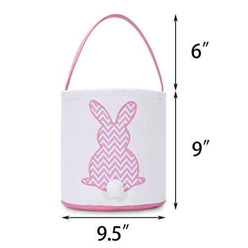 MONOBLANKS Easter Bunny Basket Bags, Rabbit Bucket Tote for Easter Egg Hunts Decorations Candy Gifts Storage (Pink(wave)) - Image 5