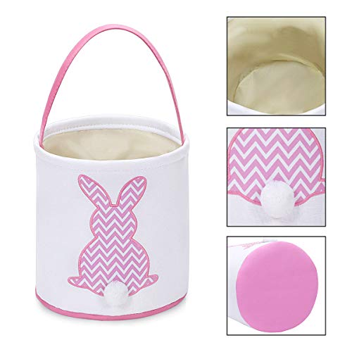 MONOBLANKS Easter Bunny Basket Bags, Rabbit Bucket Tote for Easter Egg Hunts Decorations Candy Gifts Storage (Pink(wave)) - Image 2