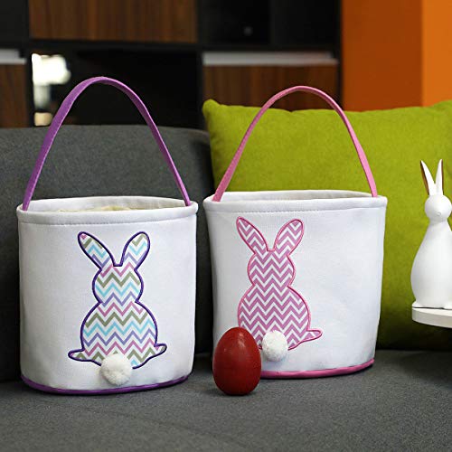 MONOBLANKS Easter Bunny Basket Bags, Rabbit Bucket Tote for Easter Egg Hunts Decorations Candy Gifts Storage (Pink(wave)) - Image 4