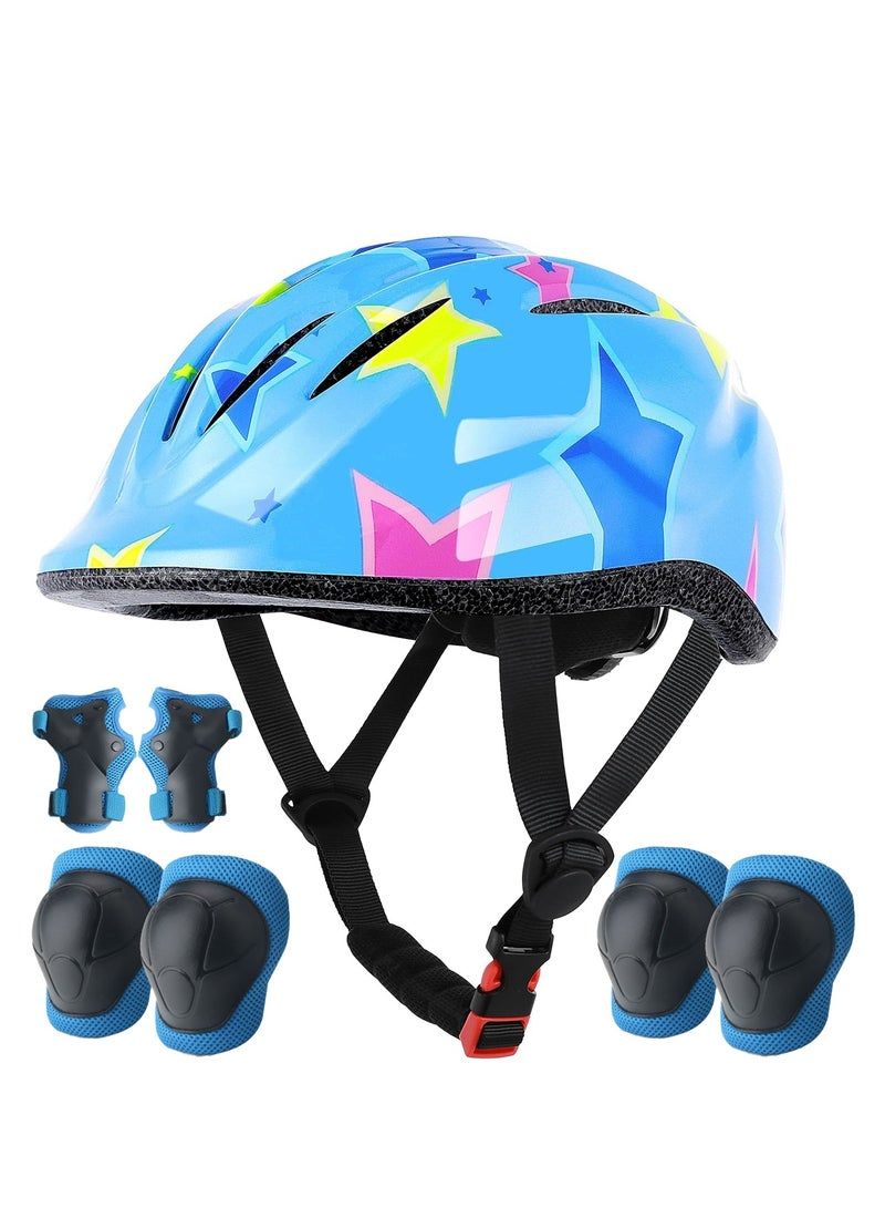 Oasisgalore Kids Helmet Protective Gear Set for Ages 3-8,Adjustable Helmet and Knee Elbow Wrist Pads，Multi-Sport Safety for Cycling, Skating, Scooter（Blue） - Image 1