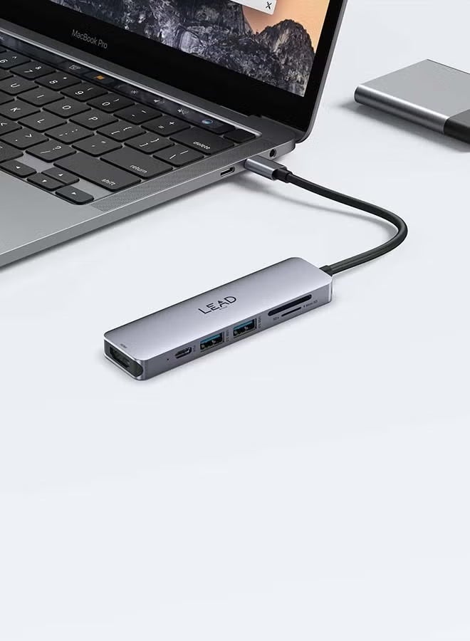LEAD 6-IN-1 USB-C Hub Multifunction Adapter (LHB06) – 4K HDMI, 2 USB 3.0 Ports, SD/TF Card Reader, 100W PD Pass-Through Charging – Aluminum Shell - Image 5