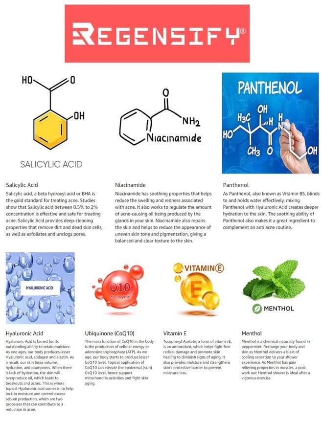 REGENSIFY Red Acne Extra Cool Body Wash 500 ml (17 Fl Oz) [1% Menthol, 1% Salicylic Acid, Niacinamide, Panthenol, Hyaluronic Acid, Coenzyme Q10, Vitamin E] - Anti Aging, Hydrating, Icy Shower Gel - Image 3