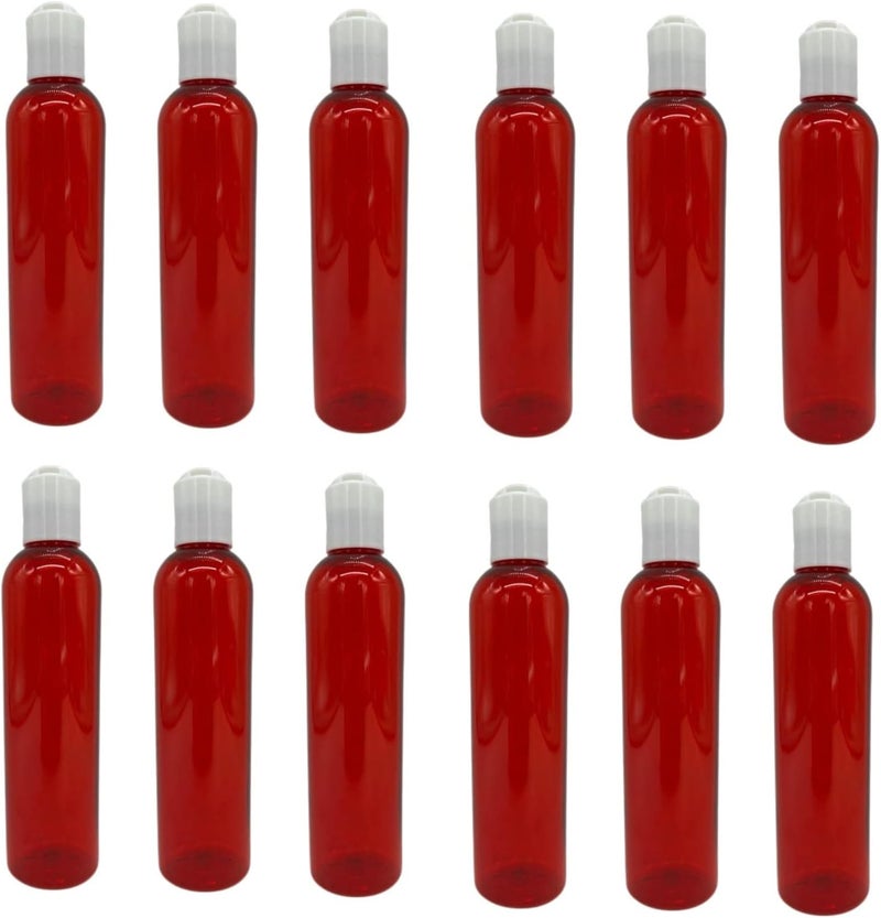 Natural Farms Natural Farms 8 oz Red Cosmo Plastic Bottles -12 Pack Empty Bottle Refillable - BPA Free - Essential Oils - Aromatherapy | White Press Down Disc Cap - Made in the USA