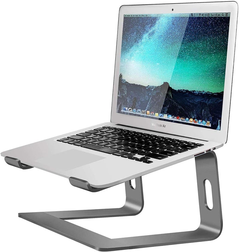 SMILEE Laptop Stand For Desk, Aluminum Laptop Riser, Adjustable Notebook Holder For 10-15.6" Laptops, Ergonomic Laptop Elevator (Grey) - Image 1
