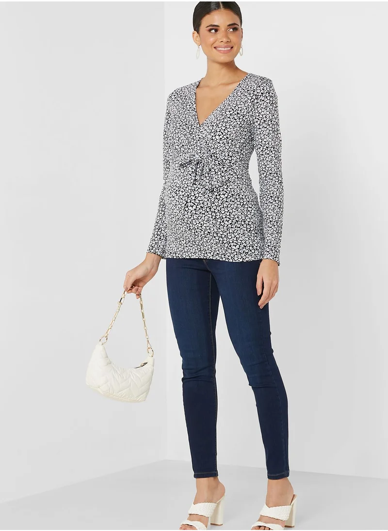 Mamalicious Surplice Neck Tie Detail Top