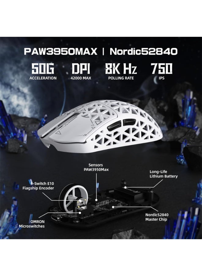 Attack Shark Wireless Gaming Mouse R5 Ultra, Carbon Fiber Hollow Design Ultralight , 42K DPI Sensor and 0.125ms Response, 3 Connection Modes (Wired, Bluetooth, 2.4G), 100 Million Click Lifetime Switches with Missing Click Prevention, Ergonomic Palm-Claw Design to Reduce Fatigue, Professional Extendable Coiled Cable, Supports Full Customization and Gives You Professional Performance in E-Sports Games - White  - Image 3