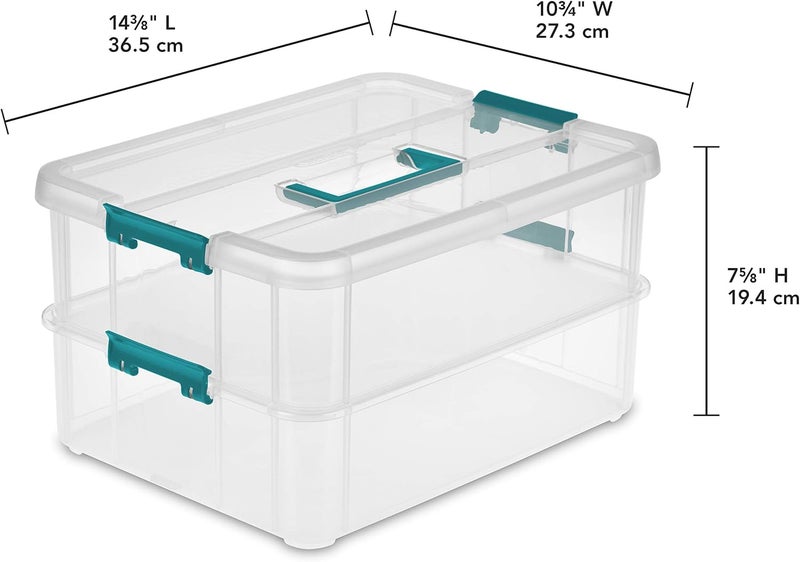 Sterilite 1427CLR Stack & Carry - 2 Layer Box, Clear Lid & Blue Handle, See-through layers - Image 2