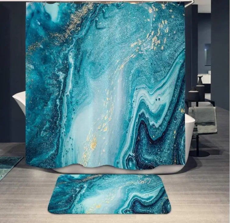 Y&D Hot Selling Marble Shower Curtain Set for Bathroom High Quality Bathroom Sets Shower Curtain Set 4 Pcs - Image 1