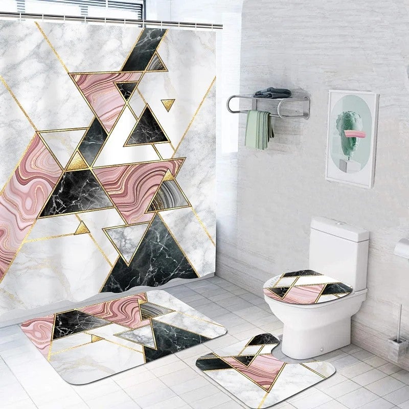 Y&D Hot Selling Marble Shower Curtain Set for Bathroom High Quality Bathroom Sets Shower Curtain Set 4 Pcs - Image 3