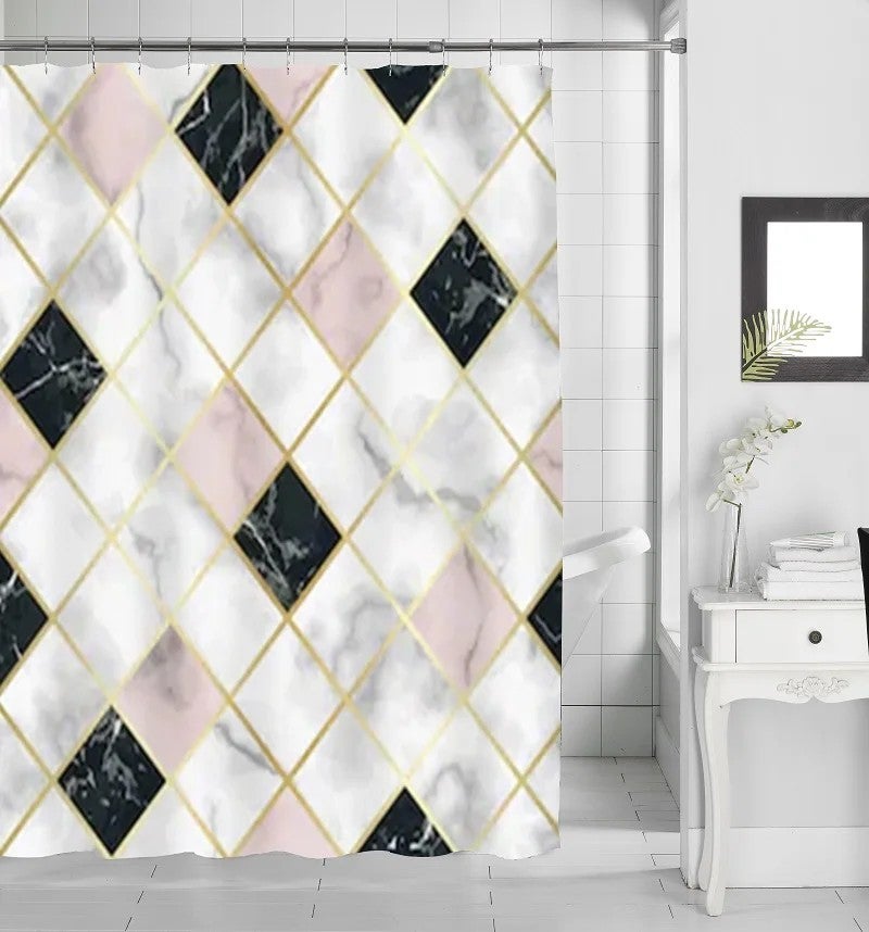 Y&D Hot Selling Marble Shower Curtain Set for Bathroom High Quality Bathroom Sets Shower Curtain Set 4 Pcs - Image 4