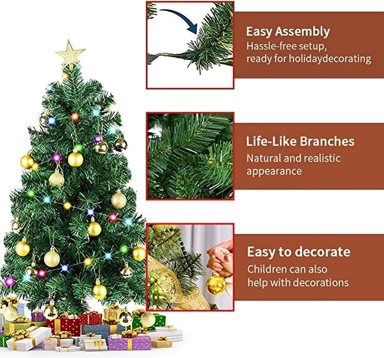 BB BACKBENCHERS Christmas Tree 2 Feet with 32 Decoration Ornaments Hanging Props for Table Office Artificial Xmas Tree Decor - Christmas Decorations Items for Home (CT-2FT-33) - Image 3