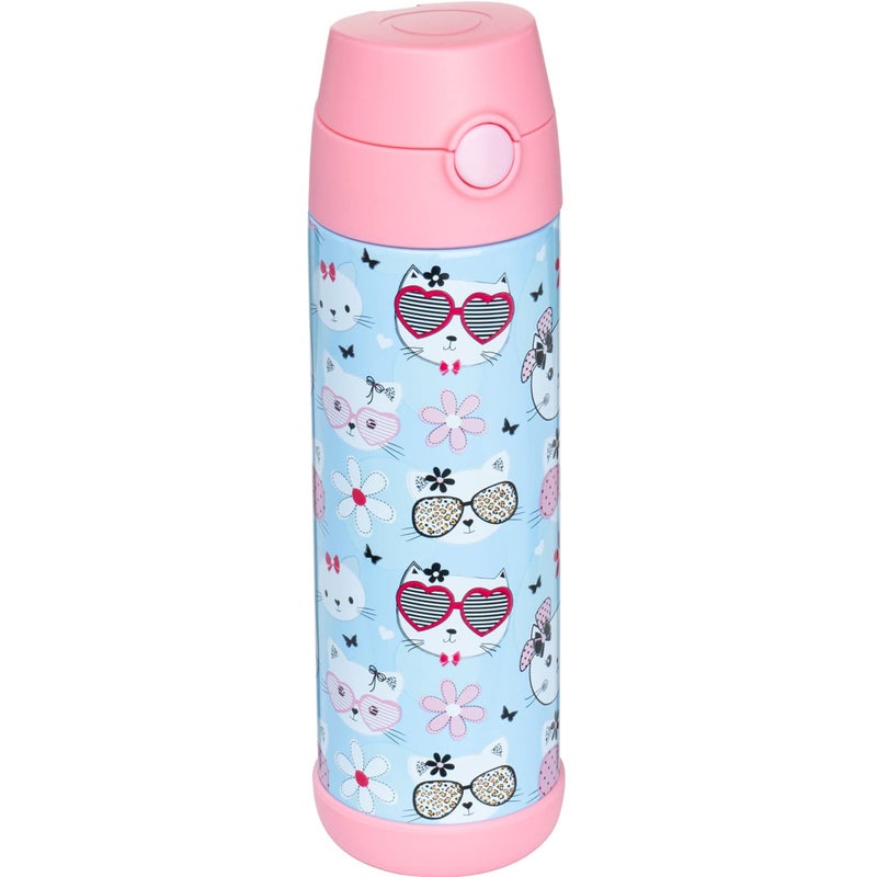 Snug Kids Water Bottle  insulated stainless steel thermos with straw GirlsBoys  Kitty 17oz