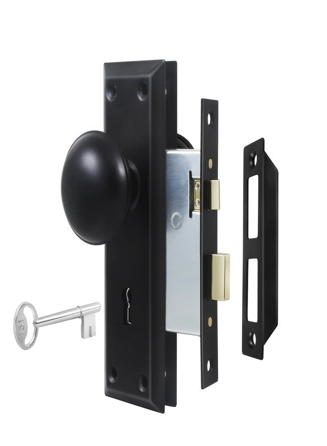 Newliplace Mortise Lock Set for Interior Door, Vintage Old Door Knobs with Lock and Skeleton Key, Antique Door Knobs Matte Black Finish - Image 1