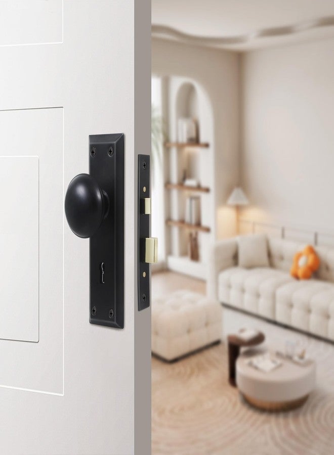 Newliplace Mortise Lock Set for Interior Door, Vintage Old Door Knobs with Lock and Skeleton Key, Antique Door Knobs Matte Black Finish - Image 5