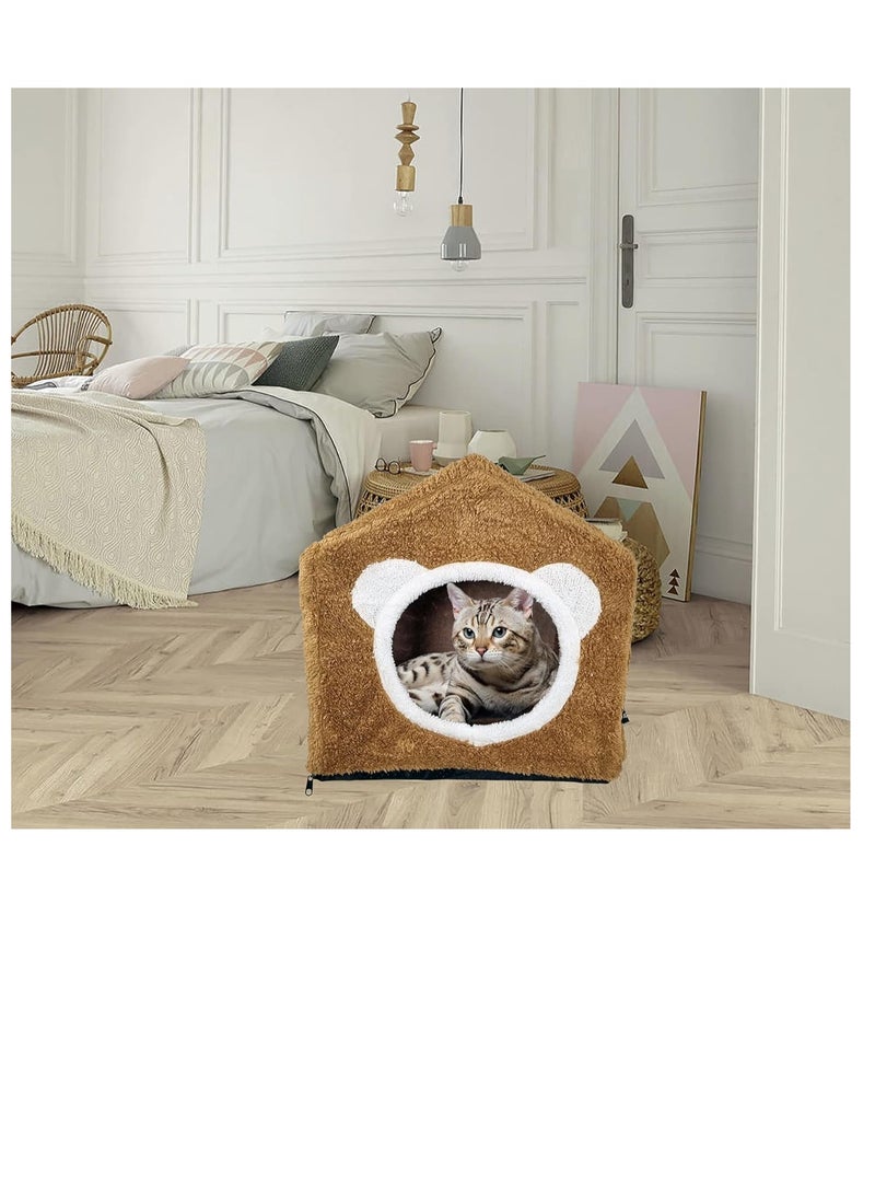 أن ان سي بيتس سرير بيت القطط مع حصيرة ناعمة قابلة للإزالة، سرير للحيوانات الأليفة، مأوى قطط ناعم ومخملي، سرير للقطط الصغيرة، مبطن بالفوم، سرير قطط قابل للفصل، قاعدة مضادة للانزلاق لون بني (42 سم) - Image 5