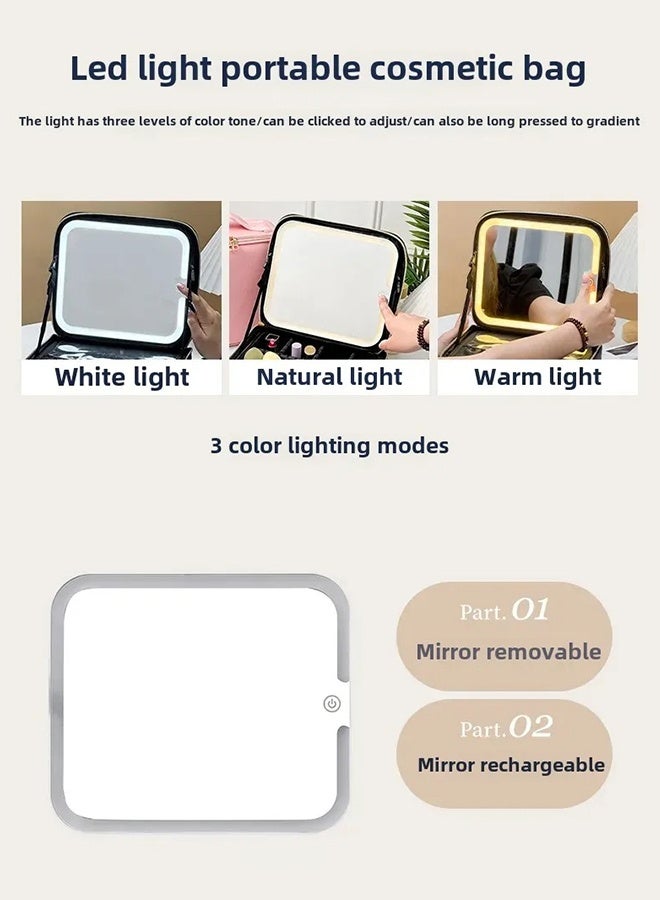 Travel Makeup Box Makeup with Mirror, Makeup Box Storage Box Portable Artist Storage Bag with Adjustable Lights for Cosmetics Makeup Brushes Toiletries Sewelry,Black - Image 2