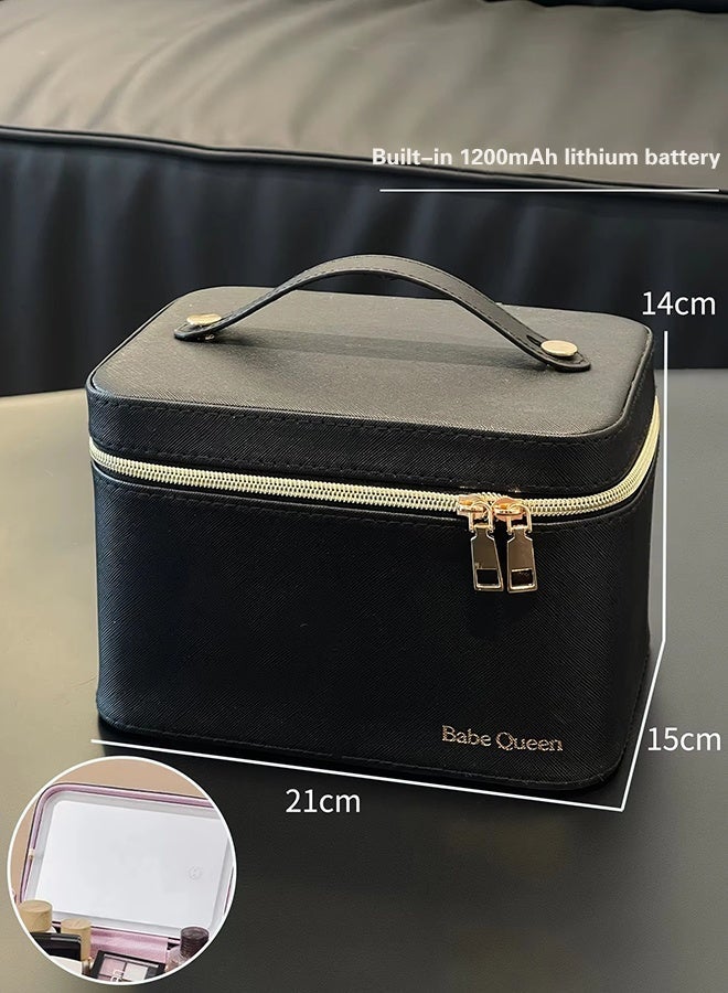 Travel Makeup Box Makeup with Mirror, Makeup Box Storage Box Portable Artist Storage Bag with Adjustable Lights for Cosmetics Makeup Brushes Toiletries Sewelry,Black - Image 5