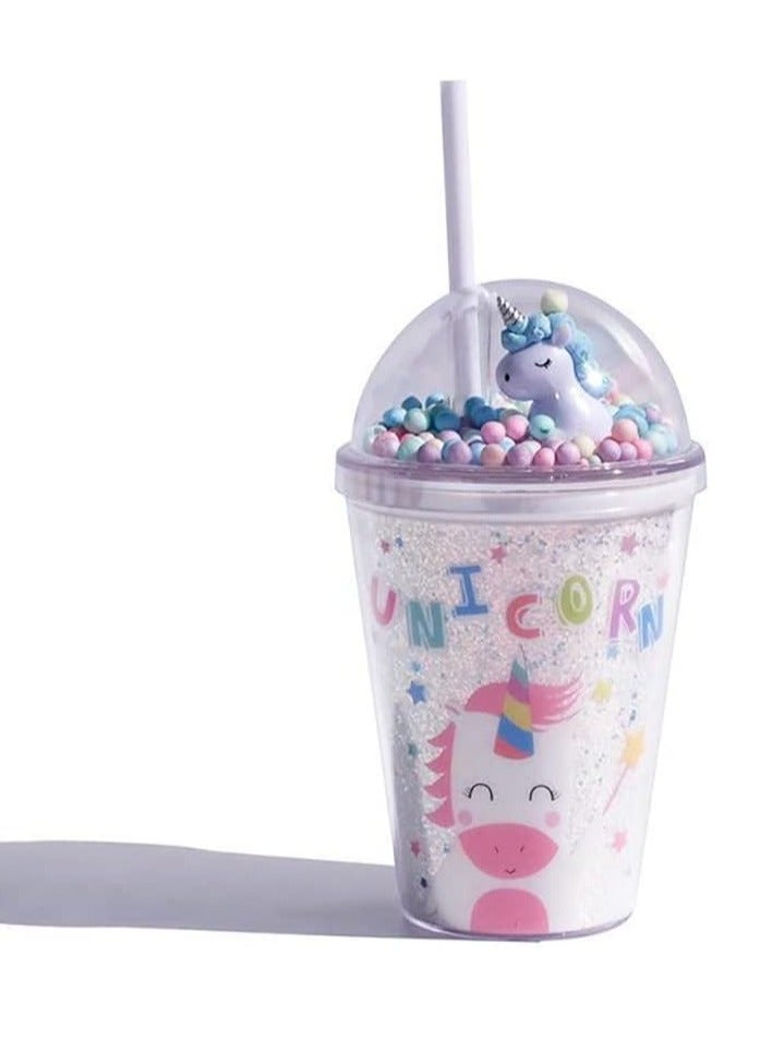 كيلا زجاجة مياه مع قشة، أكواب مع يونيكورن وعصا الجنية، كوب بلاستيكي قابل لإعادة الاستخدام للبالغين أو الأطفال 380 مل - Image 1