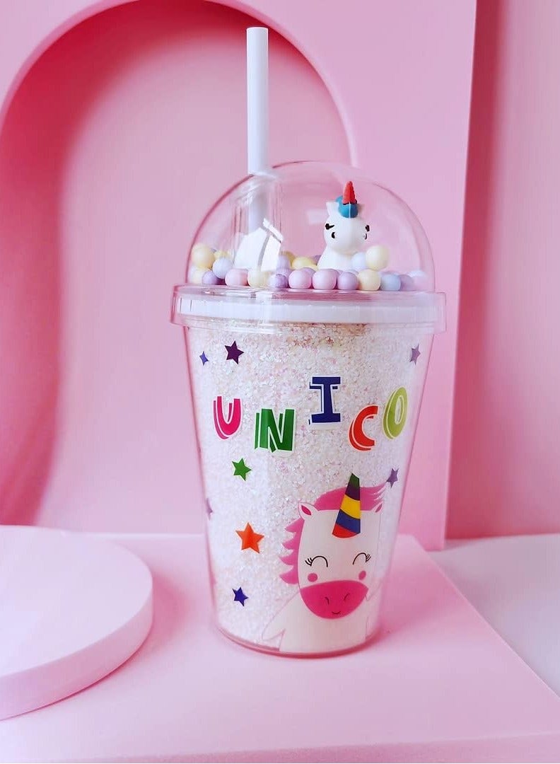 كيلا زجاجة مياه مع قشة، أكواب مع يونيكورن وعصا الجنية، كوب بلاستيكي قابل لإعادة الاستخدام للبالغين أو الأطفال 380 مل - Image 2